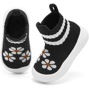 imageEngtoy Baby Shoes Baby Sock Shoes Baby Walking Shoes Infant NonSlip Breathable Slippers with Soft Rubber Sole Baby Boys Girls Slip On SneakersBlack Flower