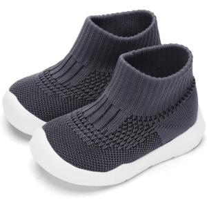 imageEngtoy Baby Shoes Baby Sock Shoes Baby Walking Shoes Infant NonSlip Breathable Slippers with Soft Rubber Sole Baby Boys Girls Slip On SneakersDeep Grey