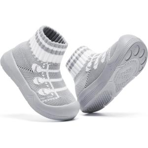 imageEngtoy Baby Shoes Baby Sock Shoes Baby Walking Shoes Infant NonSlip Breathable Slippers with Soft Rubber Sole Baby Boys Girls Slip On SneakersGrey Laces
