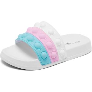 imageEngtoy Kid Boys Girls Slides Sandals For Kid Unisex Child Slippers Lightweight Nonslip Open Toe Comfy Shower Beach Funny Slide SandalsWhitepink