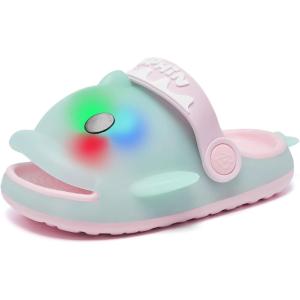 imageEngtoy Kids Shark Slides Toddler Cloud Shark Slides Boys Girls lights Clogs Open Toe Dolphin Sandals Shark Slippers NonSlip Beach ShoesGreen1
